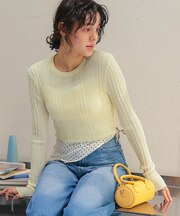 クルーネックランダムリブシアーニット