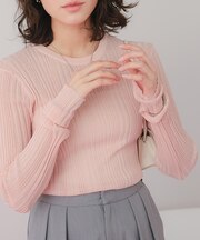 クルーネックランダムリブシアーニット