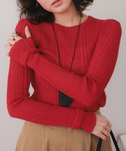 クルーネックランダムリブシアーニット