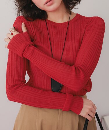 クルーネックランダムリブシアーニット