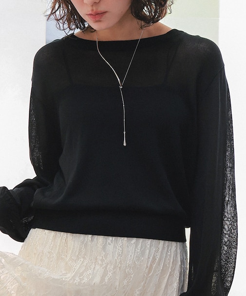 前後2wayボリュームスリーブシアーニットカーディガン