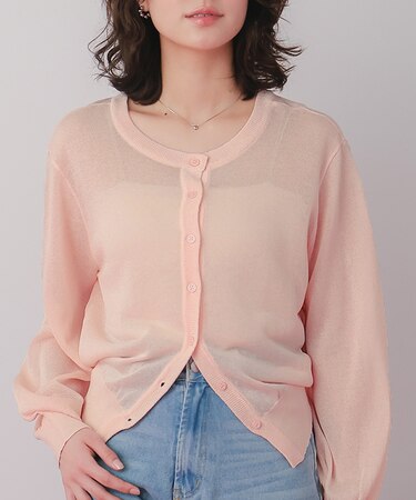 前後2wayボリュームスリーブシアーニットカーディガン