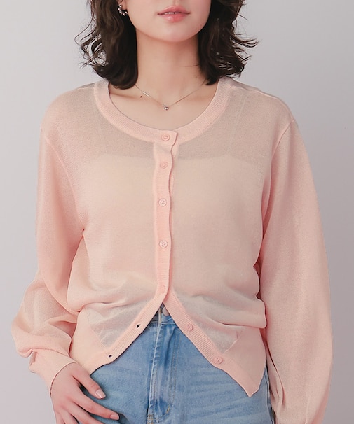 前後2wayボリュームスリーブシアーニットカーディガン