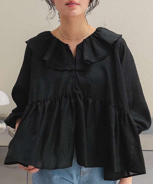 襟フリルシアーブラウス