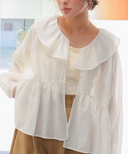 襟フリルシアーブラウス