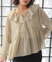 襟フリルシアーブラウス