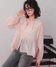 襟フリルシアーブラウス