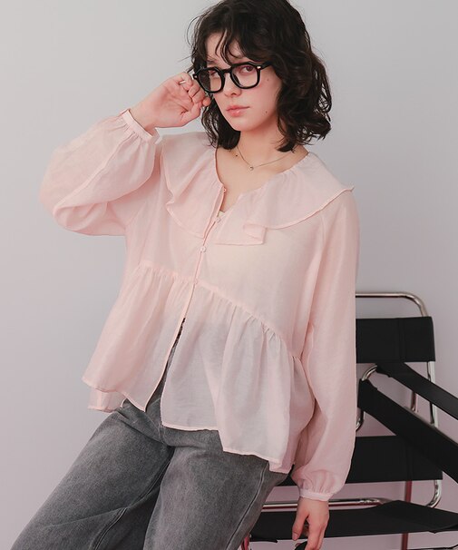 襟フリルシアーブラウス