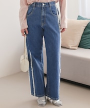 サイドフリンジワイドデニムパンツ