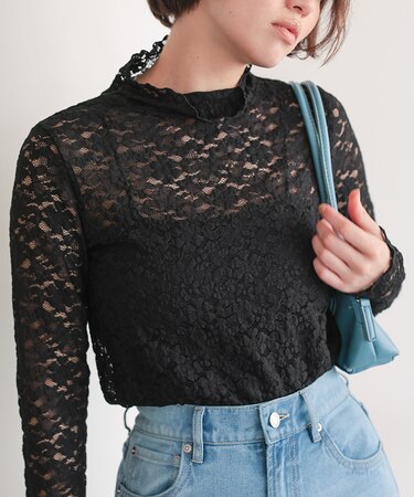 ハイネックレーストップス