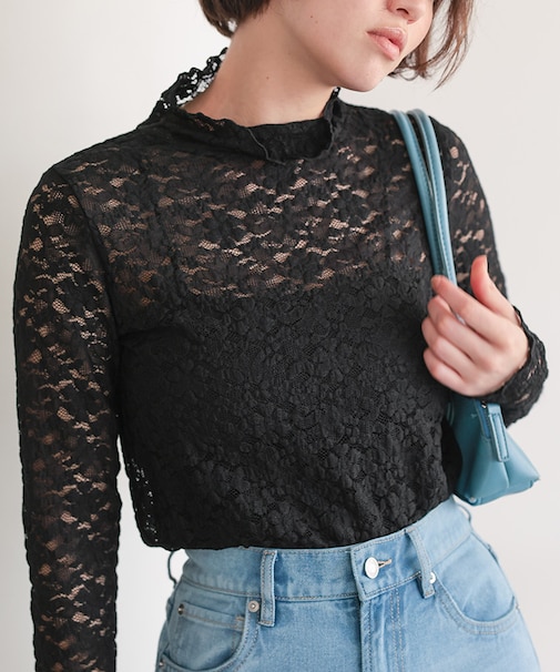 ハイネックレーストップス