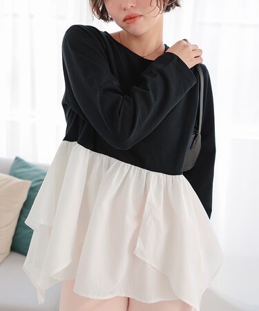 異素材イレヘムドッキングカットソー