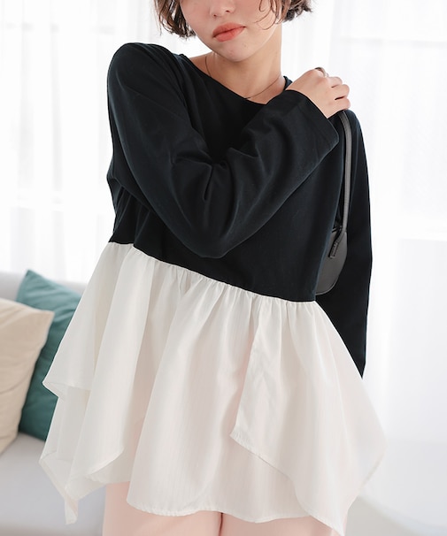 異素材イレヘムドッキングカットソー