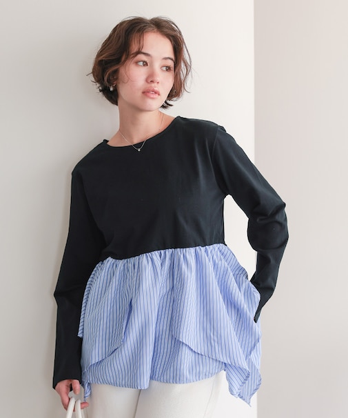 異素材イレヘムドッキングカットソー