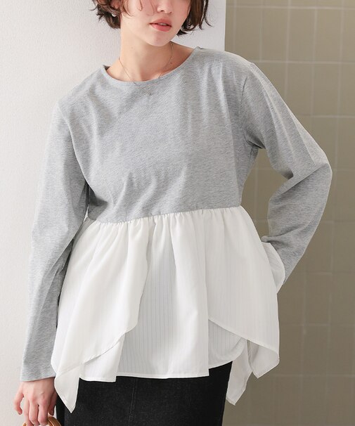 異素材イレヘムドッキングカットソー