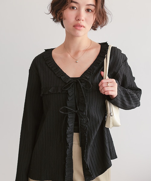 フリルVネックシャツハオリ｜ティティベイトの通販｜&mall（アンド