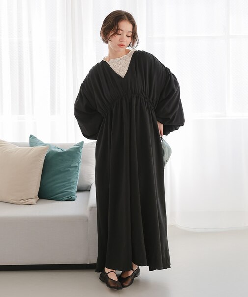 Vネックカフタンワンピース