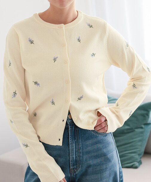 フラワー刺繍カーディガン