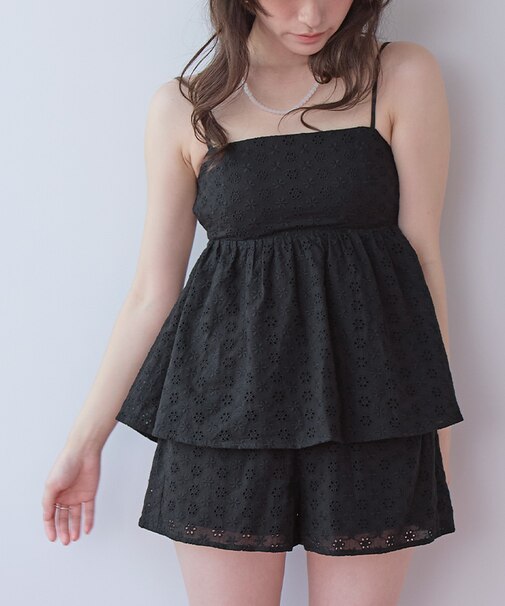 3点セット/フラワーレースペプラムビキニ×ショートパンツ/水着