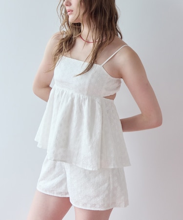 3点セット/フラワーレースペプラムビキニ×ショートパンツ/水着