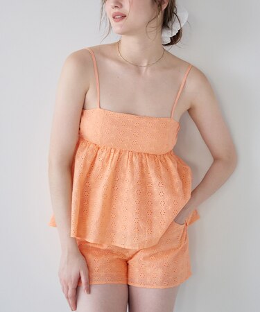 3点セット/フラワーレースペプラムビキニ×ショートパンツ/水着