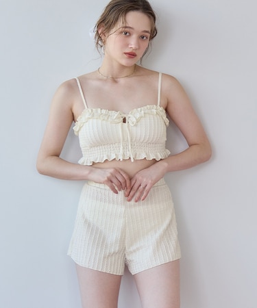 3点セット/フリルデザインジャガードビキニ×ショートパンツ/水着