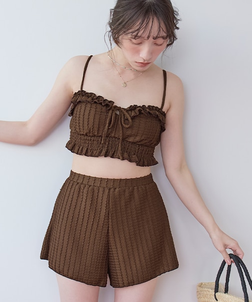 3点セット/フリルデザインジャガードビキニ×ショートパンツ/水着
