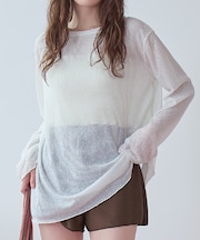 4点セット/長袖トップス付シャーリングビキニ×ショートパンツ/水着