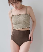 4点セット/長袖トップス付シャーリングビキニ×ショートパンツ/水着