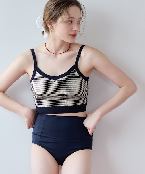 Vネックシンプルデザインニットビキニ/水着