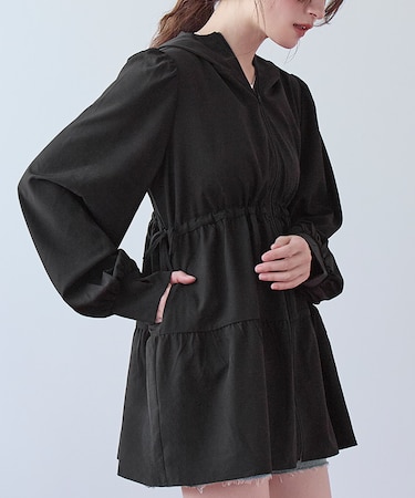 フード付ティアードジップパーカー/ラッシュガード