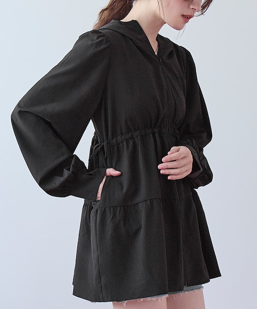 フード付ティアードジップパーカー/ラッシュガード