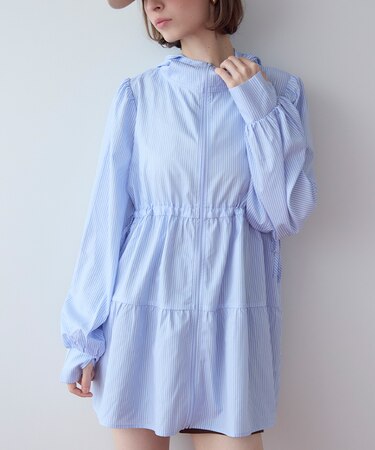 フード付ティアードジップパーカー/ラッシュガード