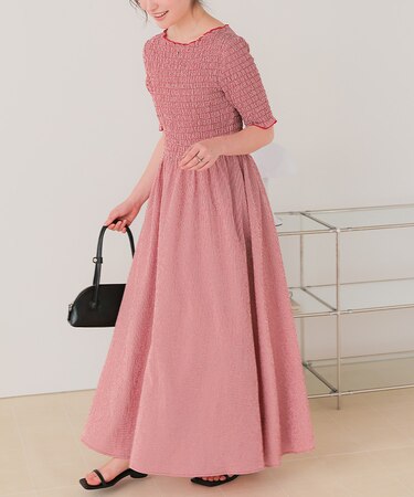 シャーリングハーフスリーブワンピース