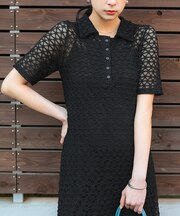 ポロ襟レースワンピース