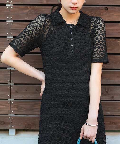 ポロ襟レースワンピース