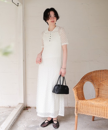 ポロ襟レースワンピース