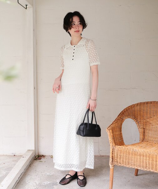 ポロ襟レースワンピース