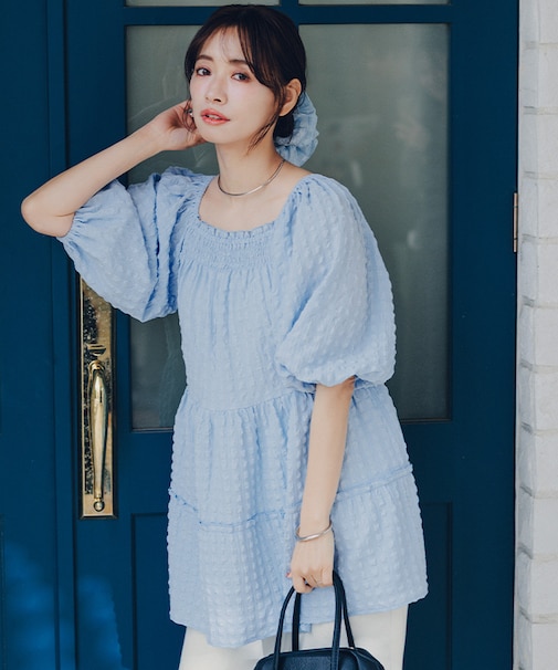 スクエアネックチュニックトップス/シュシュセット