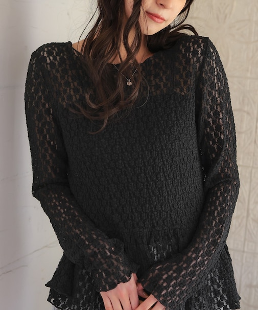 ペプラムシルエットレーストップス