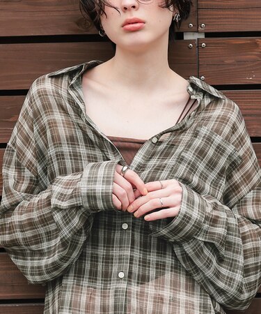 シアーチェックデザインシャツ