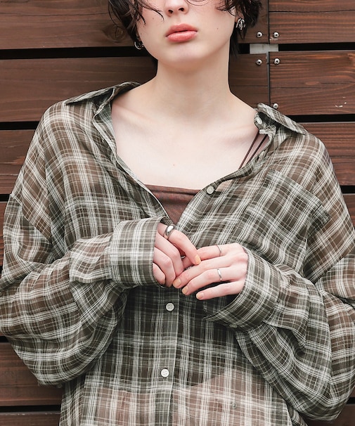 シアーチェックデザインシャツ