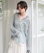 シアーチェックデザインシャツ