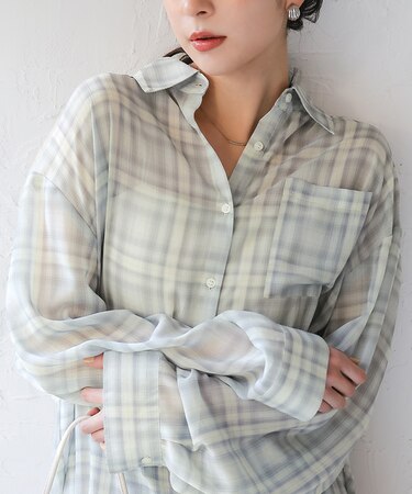 シアーチェックデザインシャツ