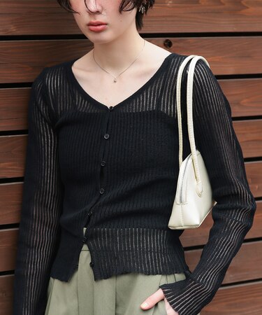 UVケア/ウォッシャブルシアーリブニットカーディガン