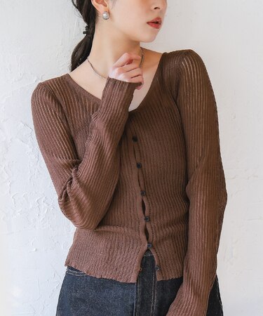 UVケア/ウォッシャブルシアーリブニットカーディガン