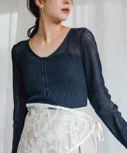 UVケア/ウォッシャブルシアーリブニットカーディガン
