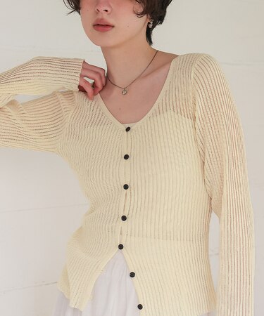 UVケア/ウォッシャブルシアーリブニットカーディガン