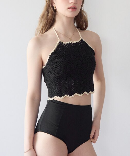 3点セット/クロシェホルターネックトップス×ビキニ/水着