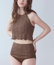 3点セット/クロシェホルターネックトップス×ビキニ/水着